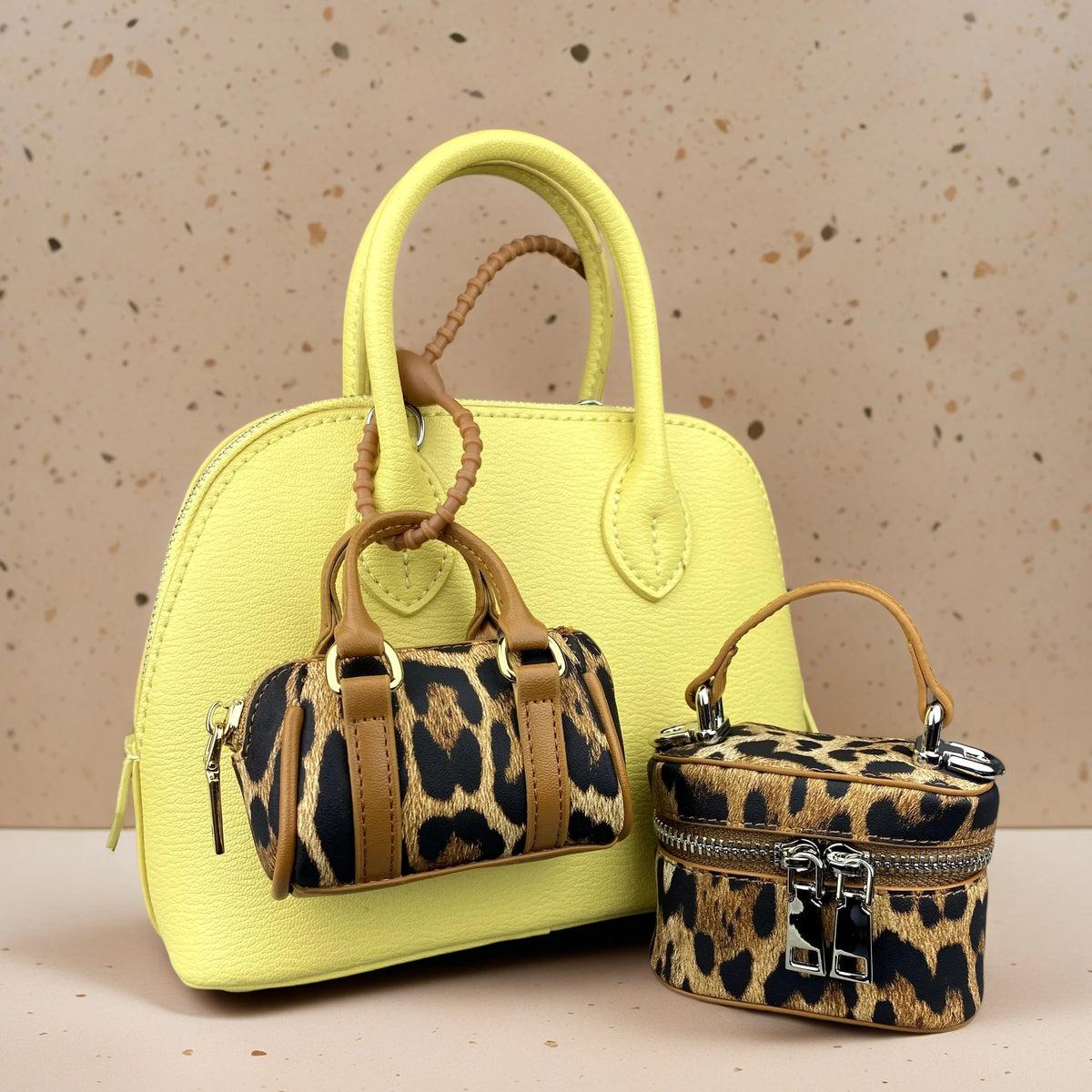 Chic PU Leather Brown Leopard Print Mini Bag Charm Set, Small Coin Purse  Wireless Earbud Case Holder, Fall Winter Bag Accessory
